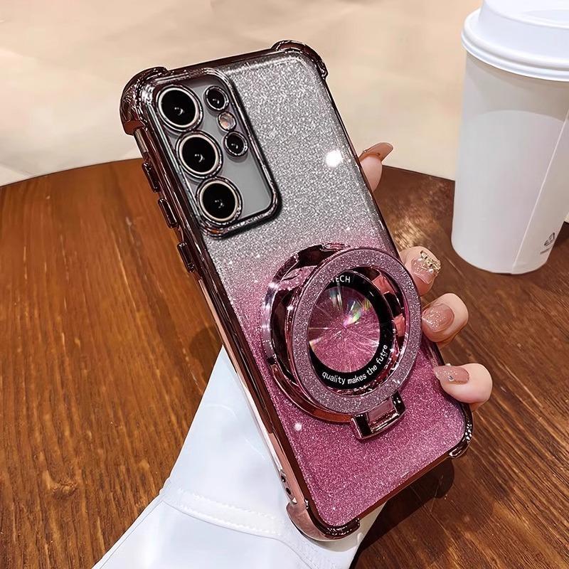 For Galaxy S25FE Case Luxury Glitter Bracket Case For Samsung S25 Ultra S24 Plus S23 A06 A16 A36 A56 A05 A15 A25 A35 A55 Cover