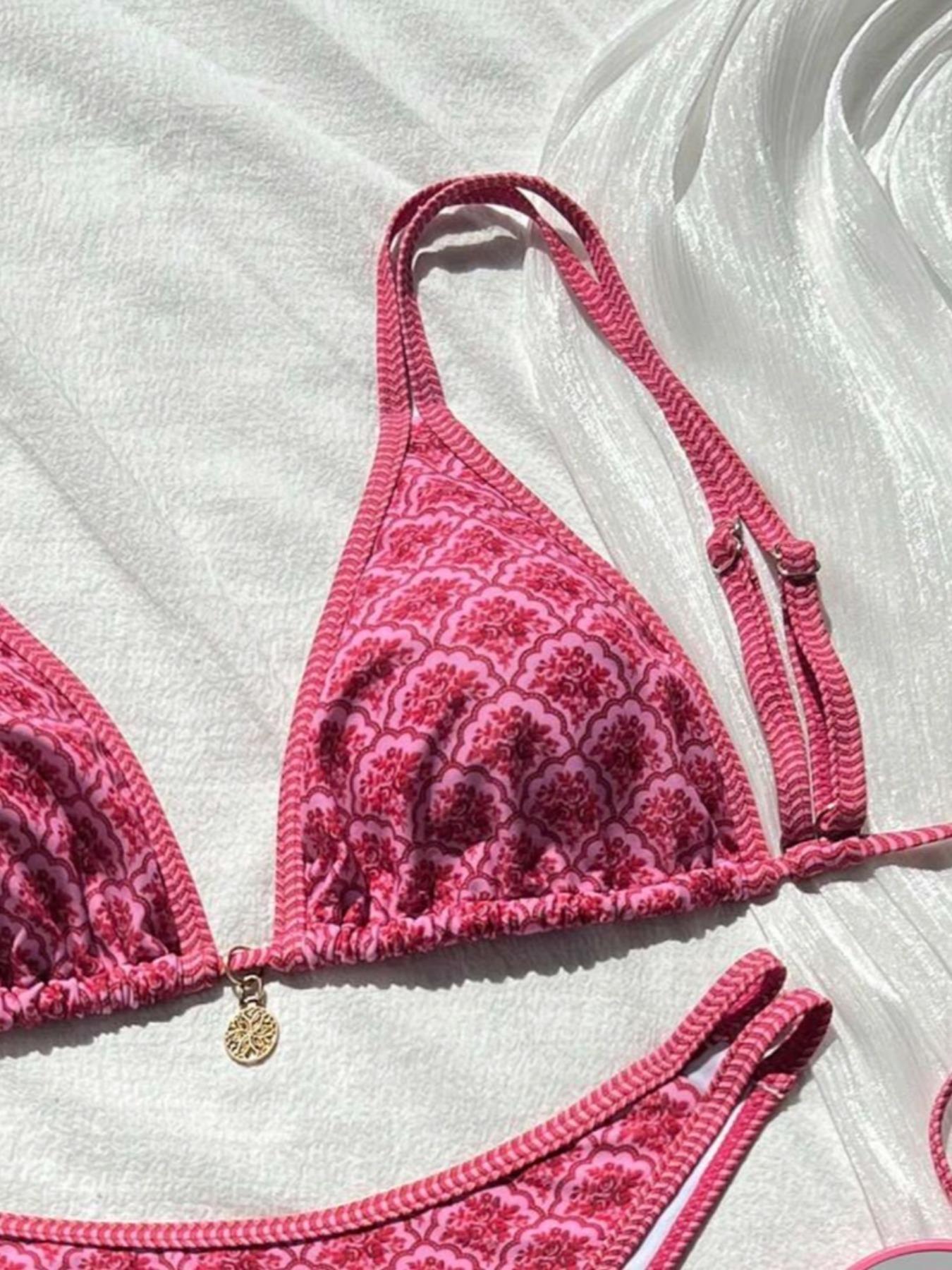 Women's Fashion Print Bikini Set, Adjustable Bikini Top, Sexy Triangle Two-Piece Swimsuit, Fitted Design for All Seasons, Stylish Swimwear for Women