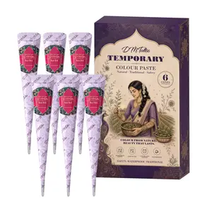 DM 6PCS herbal temporary henna drawing tattoo kit, mild plant pigment applies evenly. Sweatproof waterproof tattoo fades gently without needles, simple body paint for travel photos and party costume decoration.