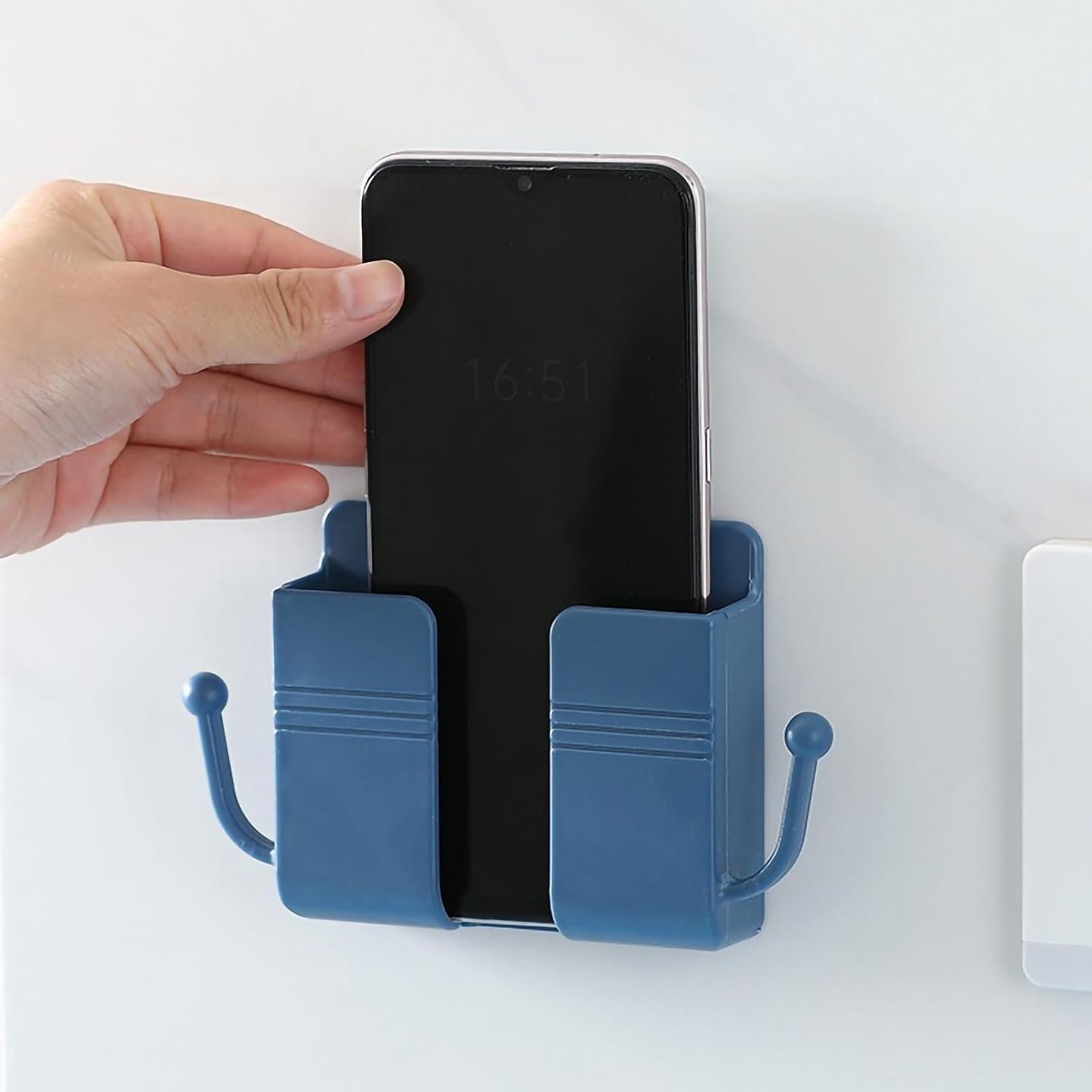 2-Piece Multi-Functional Cell Phone Holder Set, No-Drill Vehicle Wall-Mounted Car Interior Accessory with Data Cable, Compatible with Remote Controls & Phone Plugs, Receiver Position in Random Color