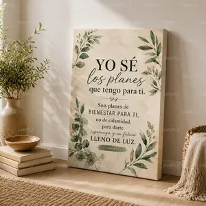 Spanish Bible Verse  Vertical Canvas Wall Art, Jeremiah 29:11 Botanical Print Poster, Christian Home Decor, Available as Unframed Canvas Poster or Framed Canvas Wrap