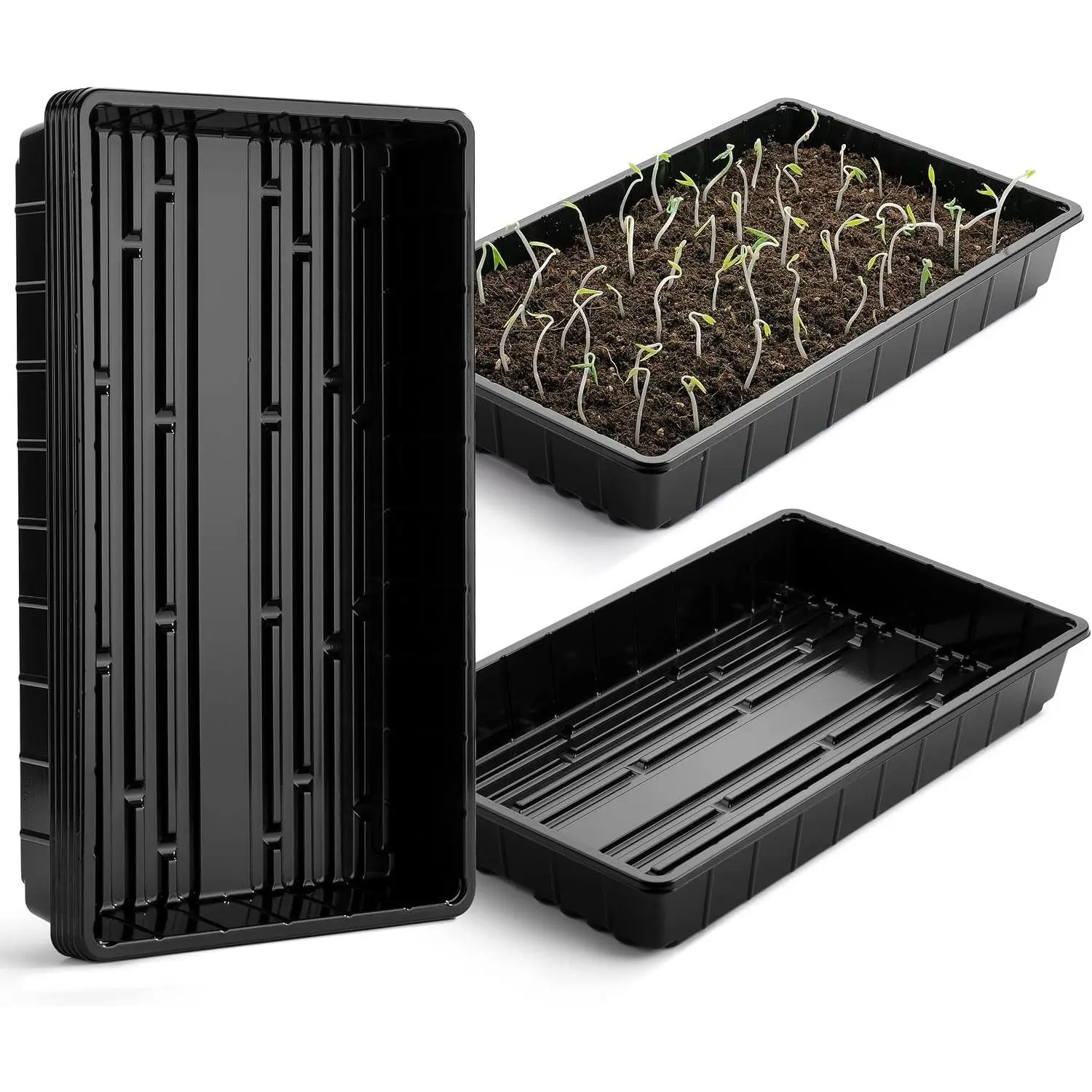 Seed Starter Trays, 5 Pack, 17"x10"x2.4" | Durable Plastic Growing Trays, Stackable and Reusable Seedling Starter Kits for Indoor, Outdoor, Greenhouse Gardening