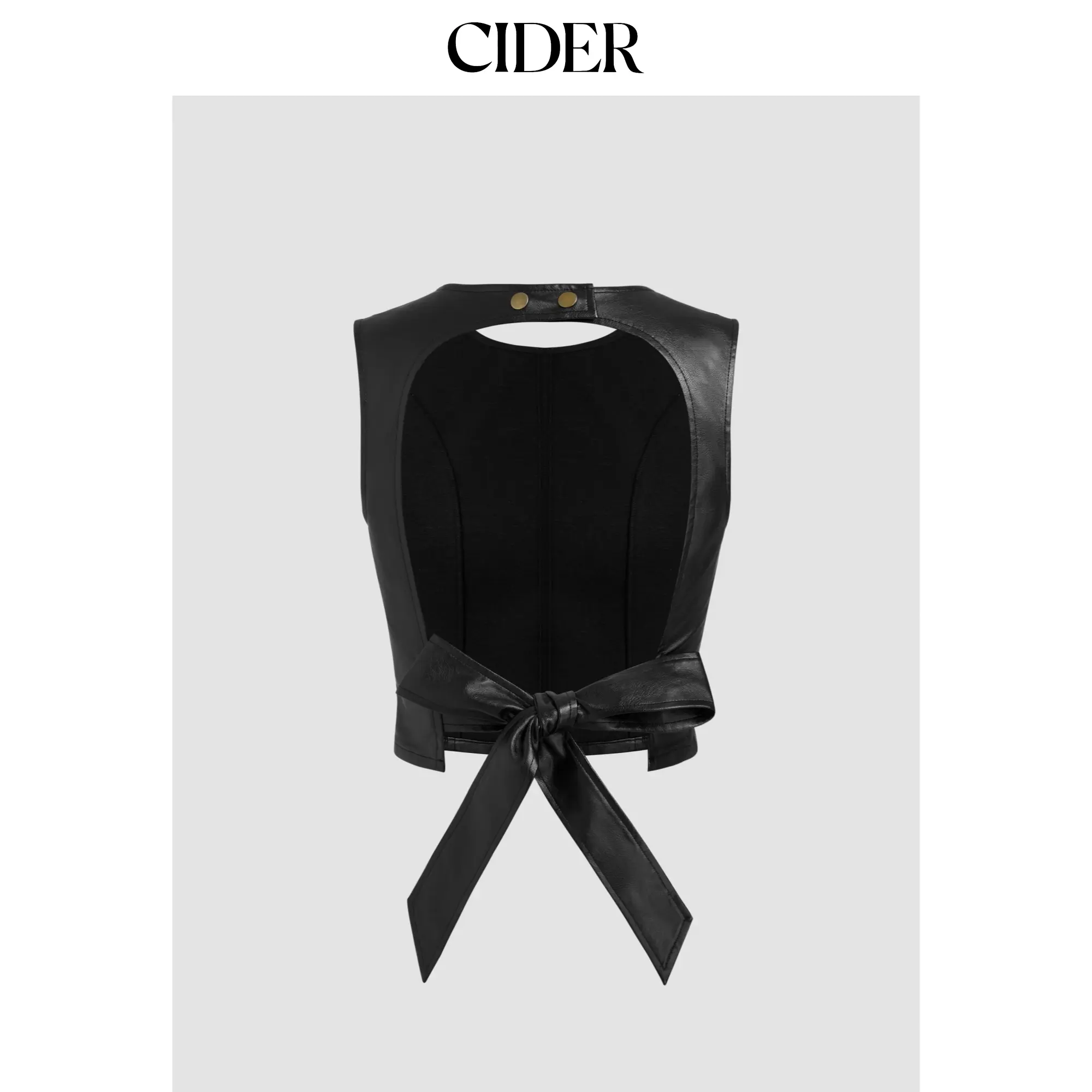 Cider [size 0-10] Faux Leather Round Neckline Solid Knotted Backless Crop Top SummerWins SummerFinds