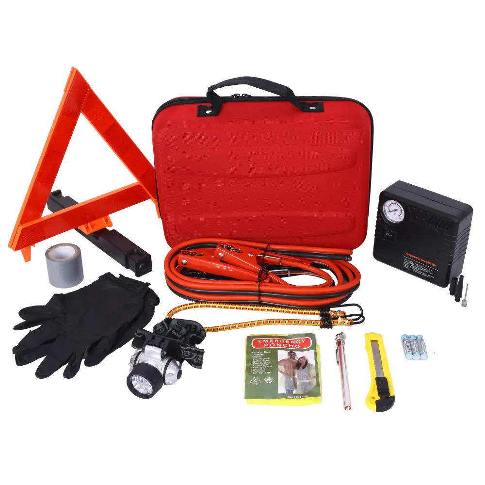 Auto Safety Emergency Kit for Car, Roadside Assistance Kit with Portable Air Compressor, Tire Inflator Pump, Jumper Cables, First Aid Supplies, Car Repair Tools, Emergency Survival Gear for Road Trips, Vehicle Safety Accessories for Men & Women