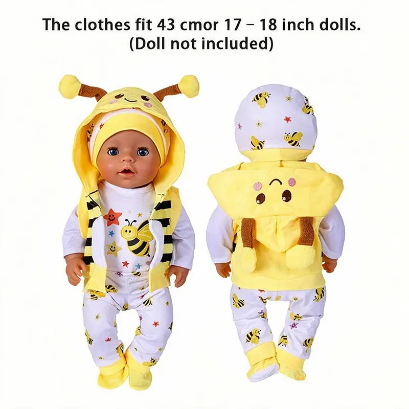 43cm (18-inch) Doll Outfit: Yellow Little Bee Set (Includes Hooded Vest, Pants, Hat, and Socks; Doll Not Included) – Fits American Girl Dolls