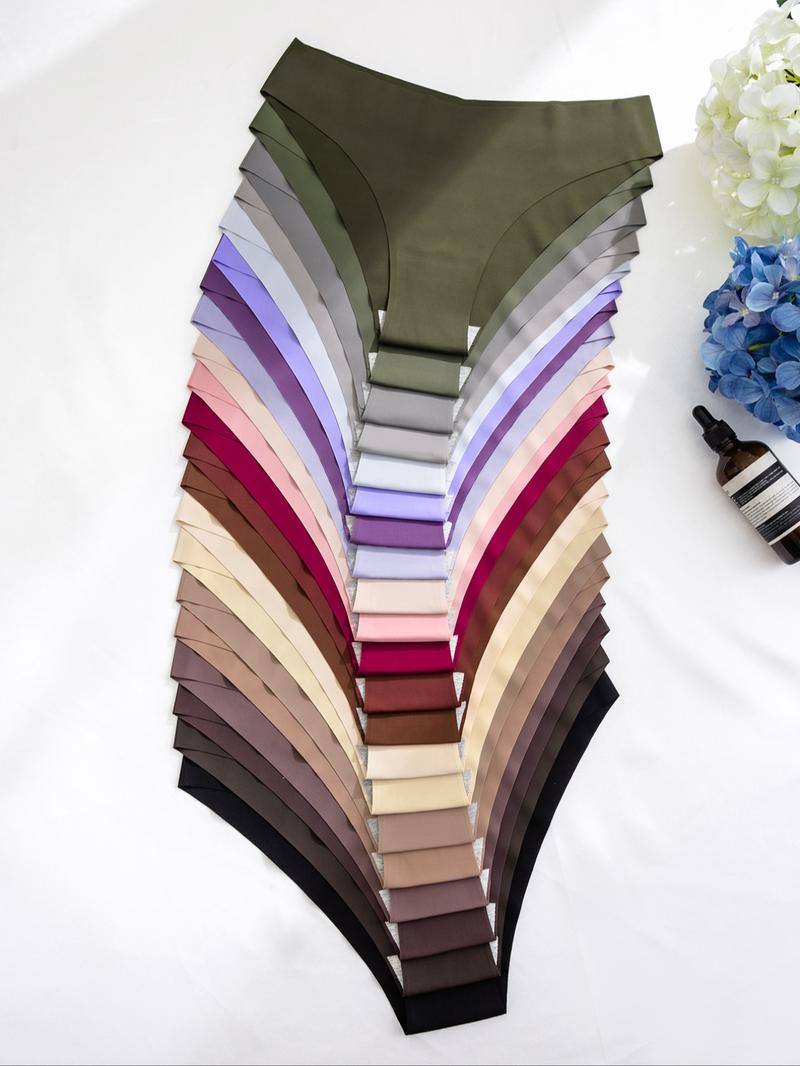 Women's Solid Color Drop Waist Seamless Knicker, Soft Comfy Breathable Panty for Daily Wear, Underwear for All Seasons Option, Fashion Comfy Underwear