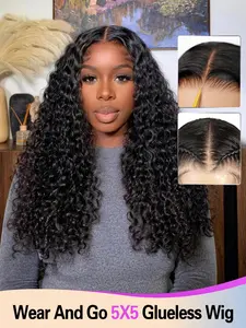 Glueless Wig Water Wave Human Hair Wigs Ready To Wear Pre-Cut 5X5 Lace Closure Wear And Go Glueless Wigs Lace Front Human Hair Wig For Women