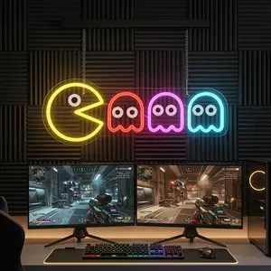 Pac-Man Inspired Neon Sign LED Wall Light, Retro Arcade Game Ghost Neon Light, Colorful Gaming Room Decor, USB Powered Acrylic Neon Lamp for Bedroom, Game Room, Bar, Man Cave, Streaming Background, Birthday Gift for Gamers