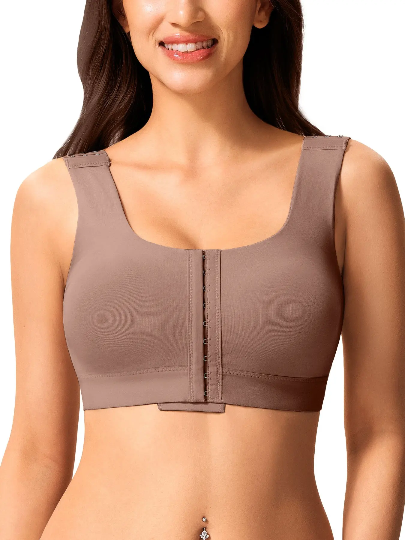 Post-Surgery Bra with Medium, Front Closure, Adjustable Straps, Seamless Cup, Soft Bottom Edge, Easy Wear and Remove, Square Neck Design