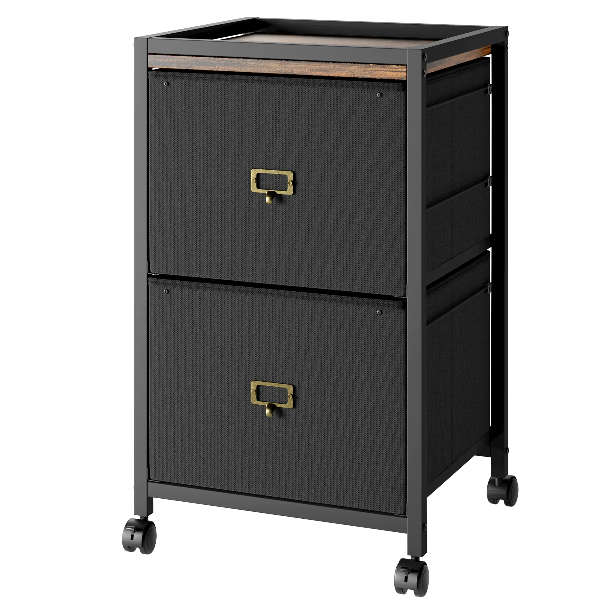 Mobile Filing Cabinet 2/3/4 Drawer Under Desk Storage Slim File Cabinet Organizer Key Small Wood Printer Stand with Wheels Rolling Fabric File Drawer for Letter A4 Size Document Office Storage Cabinet Side Table Nightstand Black