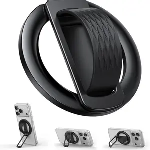[Comfortable Silicone Finger Loop] Magnetic Phone Grip for MagSafe, [Durable Vertical Zinc Alloy] Stand Kickstand, Magnet Cell Phone Ring Holder for iPhone 17/16/15/14/13/12 Series & Androids——Hands-Free Holder for TikTok, Netflix, Video Calls,Office