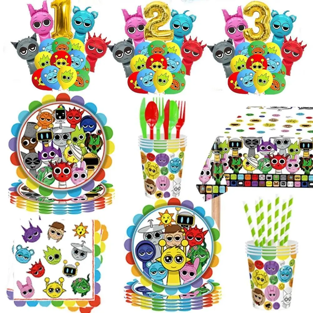 Sprunkies Balloon Set Sprunkies Birthday Decoration Tableware Plate Cup For Kids Party Supplies Baby Shower Gift