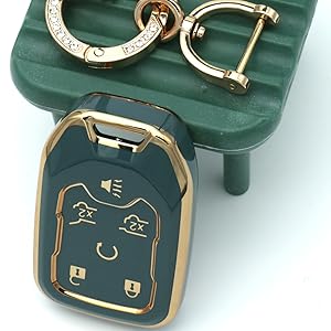 Key Fob Cover Compatible with Chevy Chevrolet Suburban Tahoe GMC Terrain Yukon Yukon XL Smart 6 Buttons TPU Remote Keyless Key Fob Case Protection Shell Accessories Blue with Metal Keychain