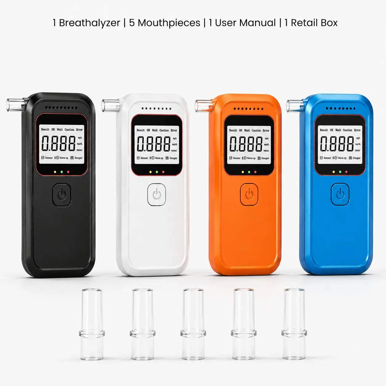 iezcetom Portable Digital Breathalyzer, Personal Alcohol Tester Kit with 5 Replacement Mouthpieces, Retail Box, LCD Display, 3-Color Risk Level Indicator, Ideal for Home Use, Personal Self-Testing, Practical Gift for Friends, Family, Husband