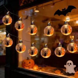 Halloween Bulb String Lights 6.6 Ft 10 LED, Battery Operated Snow Globe Twinkle Light, Zombie Theme for Holiday Party, Indoor Outdoor Decor