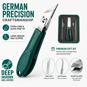 Eagle Beak Beveled Nail Clippers,3-Piece Sets of Eagle Beak Beveled Nails Clippers, Long Handle Wide Jaw Opening Anti-Splash Slanted Nail Clipper for Thick Nails, Seniors&Ingrown Care, At Home Manicure (Green)