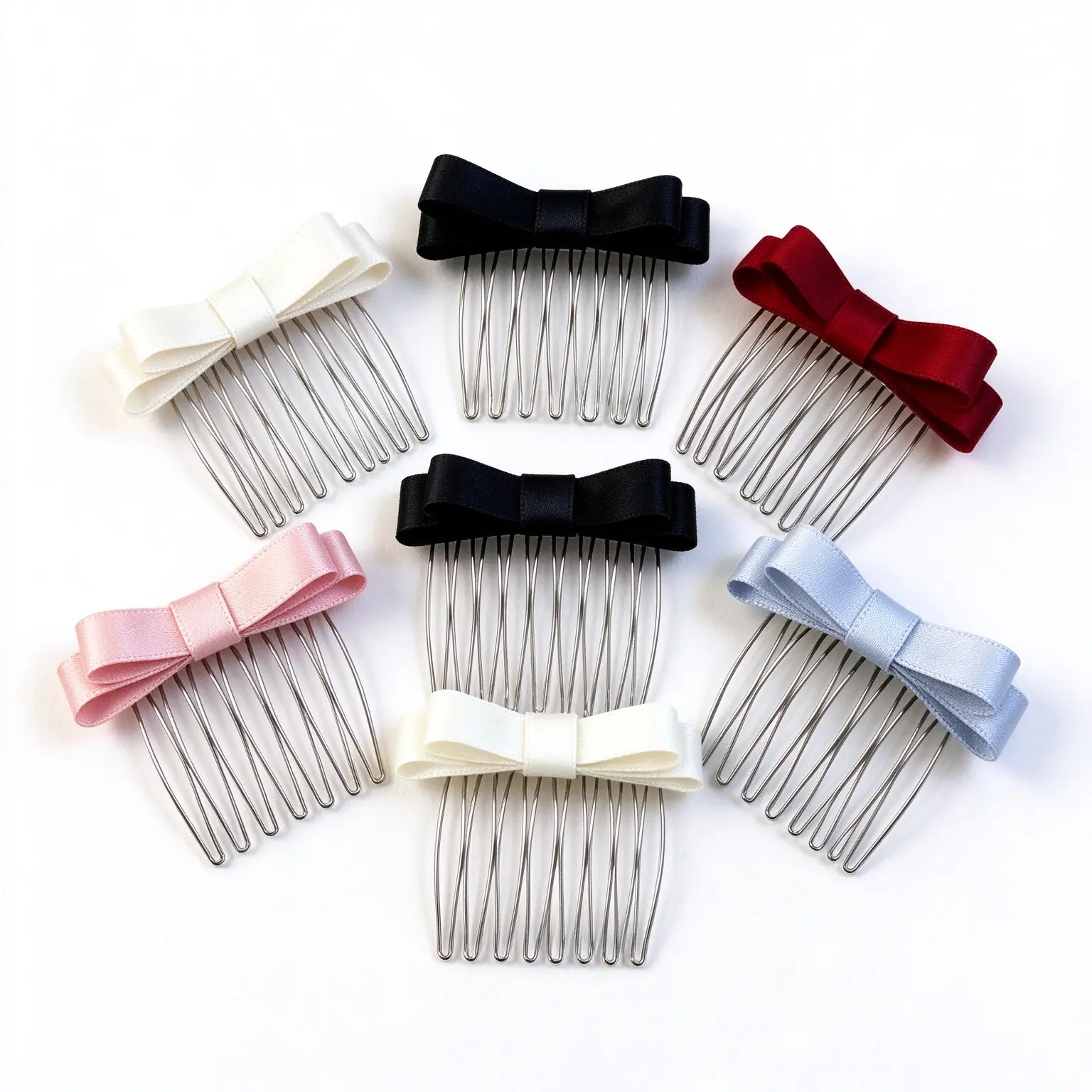 5Pcs Satin Bow French Side Hair Comb for Women, Elegant Decorative Hair Accessory, Secure Hold Headdress for Daily Styling, Wedding And Party Occasions