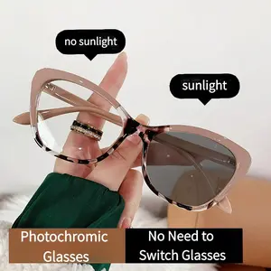 New Trendy Cat Eye Glasses for Women - Photochromic & Blue Light Blocking Lenses, Euro American Style Rimless/Trendy Eyewear for No-Makeup Look & Daily Outfit