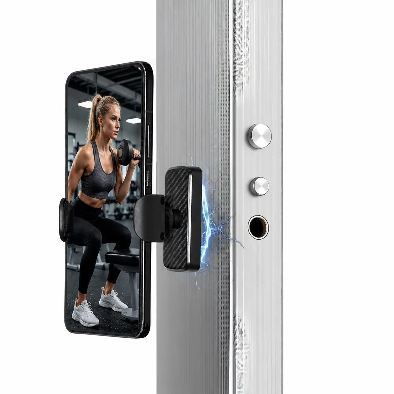 Strong Magnetic Phone Holder for Gym Equipment, 360° Adjustable Phone Mount for Fitness Training, Video Recording and Workout Tutorials, Fits Most 4.7–7 Inch Smartphones