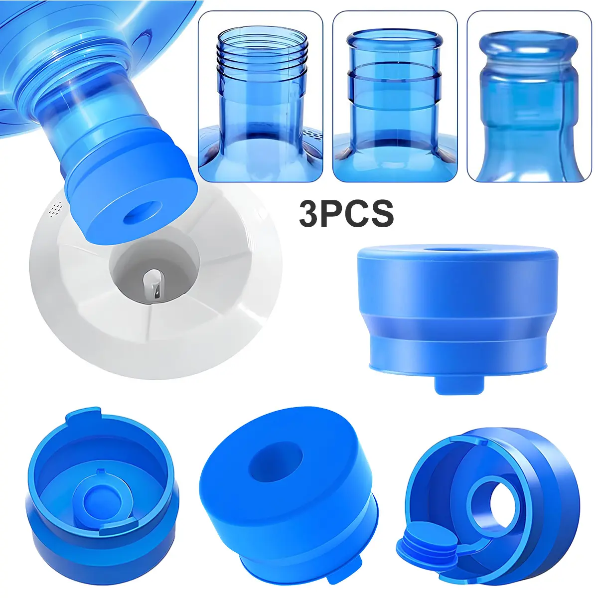 3Pcs 3 and 5 Gallon Water Jug Cap, Silicone Reusable Replacement Cap, Non Spill Bottle Caps for 55mm Bottle Water Dispenser Caps,Drinkware Accessories for Home Office Dormitory#SummerWins