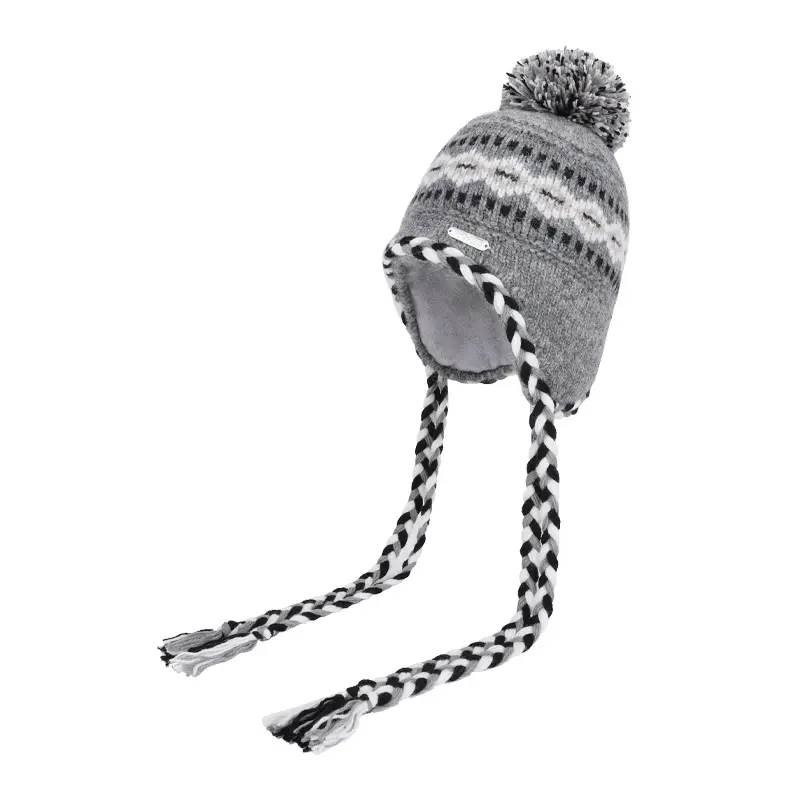 Women’s Knit Winter Hat with Ear Flaps, Cute Pom Pom Beanie with Braided Ties, Cozy Warm Cold Weather Accessory for Snow Days, Travel & Daily Outfits
