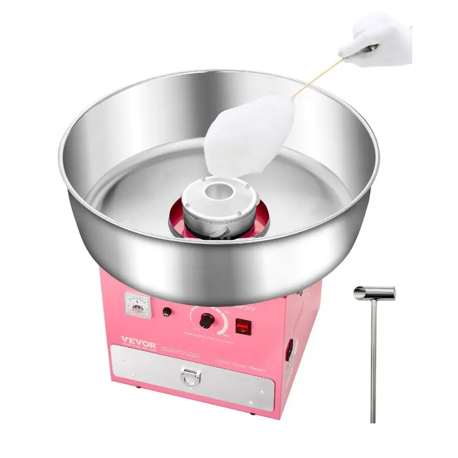 【DealsForYouDays】VEVOR 1000W Commercial Countertop Electric Cotton Candy Machine (1000W+5/-10 Range), 20.5in Stainless Steel Round Bowl, Sugar Scoop, Drawer, 16.53lbs, 20.47x20.47x17.59in, 3.7oz Premium Material, Easy-Use for Fathersday, Kids Birthday