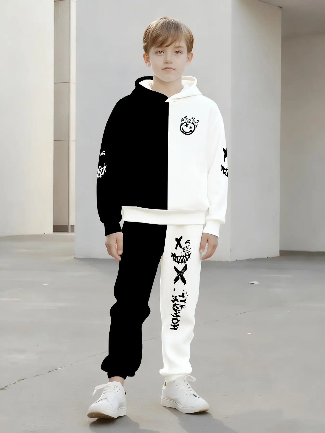 Boys Fashion 3D Print Casual Hoodie, Hoodies, Spring Fall Long Sleeve Sports Sweatshirt, Boys Outdoor Set, Fitted Geometric Style, Clothes Kids