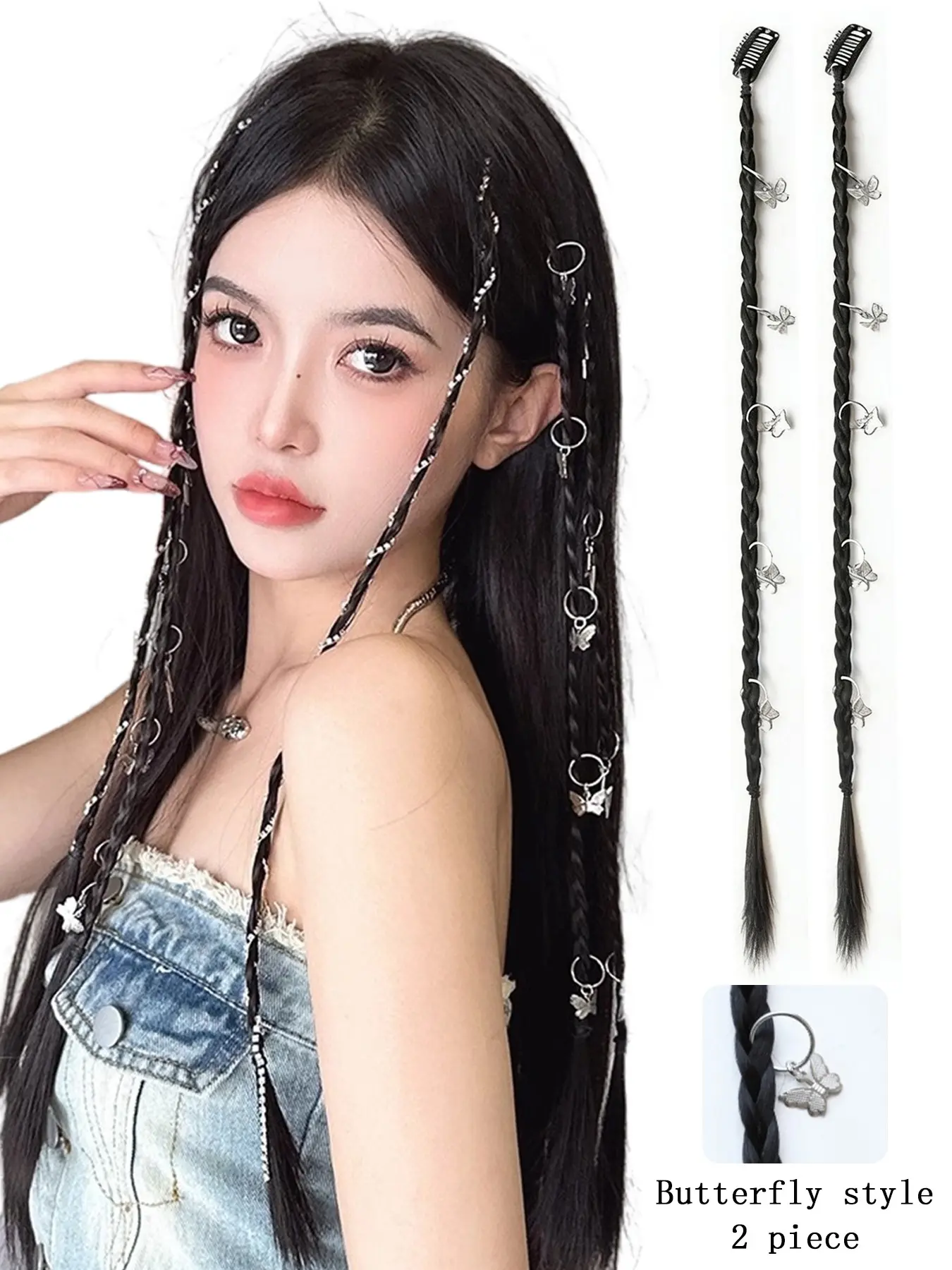2-Piece Clip-in Braided Hair Extensions, 18-Inch Clip-in Boxer Braids (Natural Black), Heat-Resistant Fiber Synthetic Three-Strand Braids