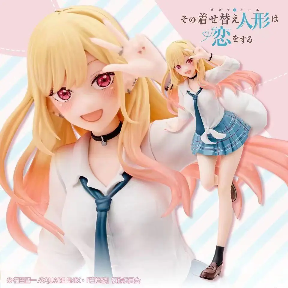 Marin Kitagawa School Uniform Peace Sign Figure 18cm, Anime Character Statue, Desktop Decoration Gift, Anime Collectible Model, Perfect for Fans and Collectors