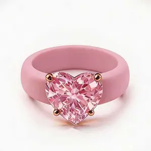 Silicone Fashion Anti-Tarnish Hypoallergenic Rings for Women with Elegant Heart-shaped 5A Zirconia Ring for Women Wear, Perfect for Wedding Anniversary Daily Wear Sports Yoga Ideal Valentine's Day Gift Best Alternative to Metal Rings
