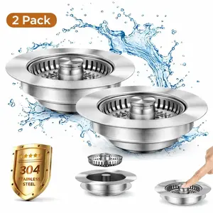 All-Metal 3-in-1 Stainless Steel Kitchen Sink Drain Strainer and Stopper Combo, Upgraded Anti-Clog Basket Strainer with Handle, Fits US Standard 3-1/2 Inch Drains