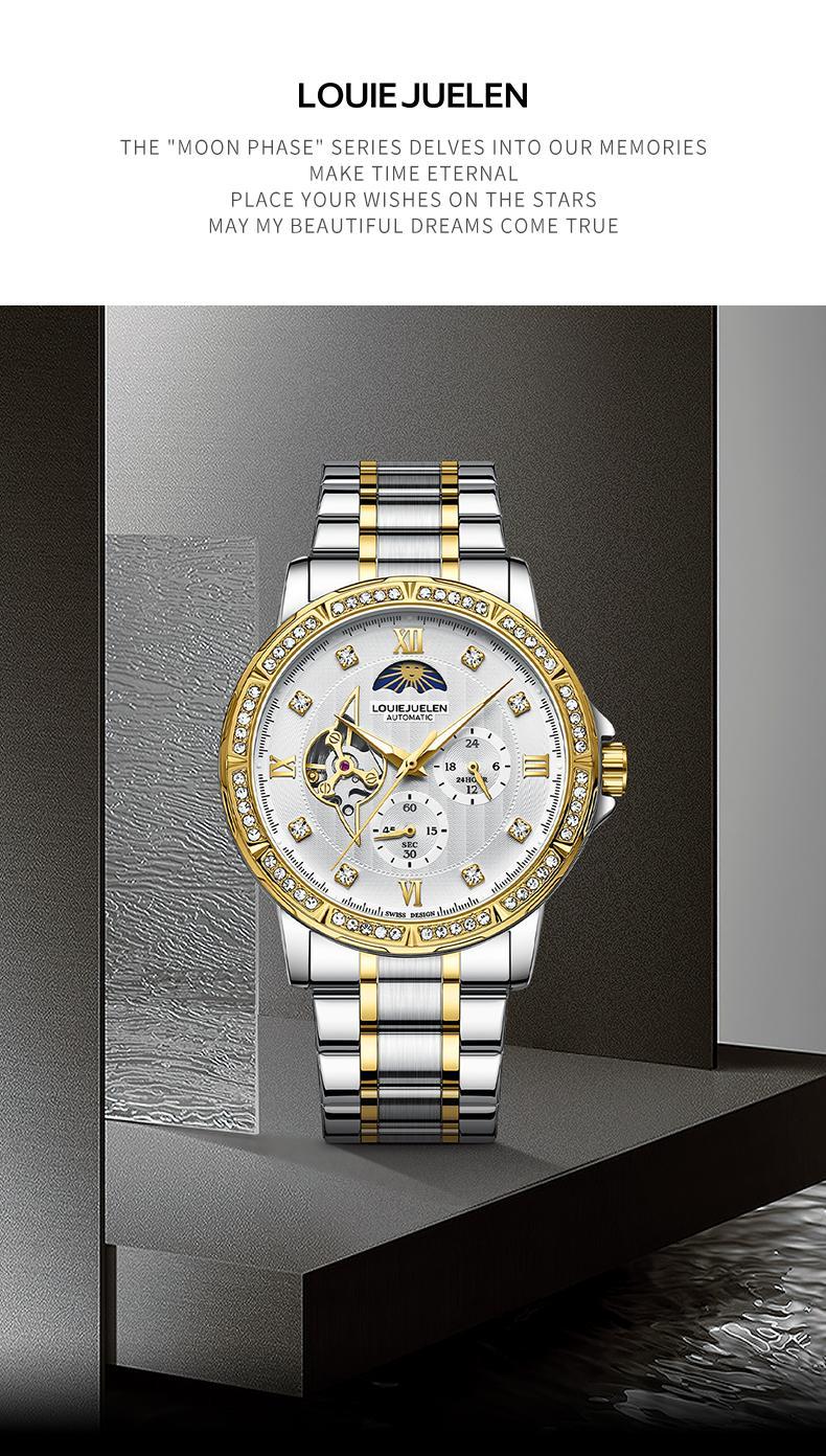 Elite Men's Swiss Automatic Chronograph: 44mm Diamond-Accented Bezel | Exuding Refined Opulence | Triple-Fortified Durability (30M Water/Shock/Scratch Resistant) | Engineered for Boardroom Authority, Wilderness Expeditions & Black-Tie Affairs