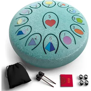 Rain Drum for Outside Garden, Steel Tongue Drum 6.8 Inch 13 Notes, Meditation  Instrument, Meditation Outdoor,  and Unusual  Ideas, UV Printed Notes with Geometric Patterns (Malachite)