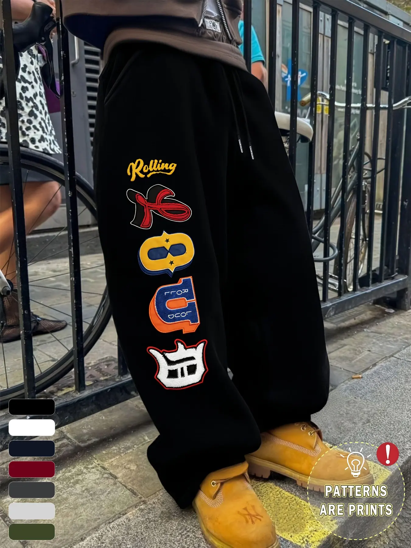 Men's Vintage College Style Wide Leg Sweatpants, Rolling Script Print, Multi-Color Hip-Hop Pants, Skateboarding, Campus, Travel