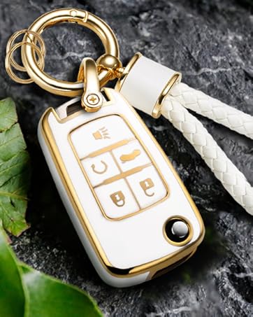 for Chevy Key Fob Cover with Carbon Fiber Style Belt Keychain,Upgraded TPU Surface Grain Key Case for Cruze Equinox Malibu Sonic Trax Impala Cruze (4 Buttons) (Red, A2)