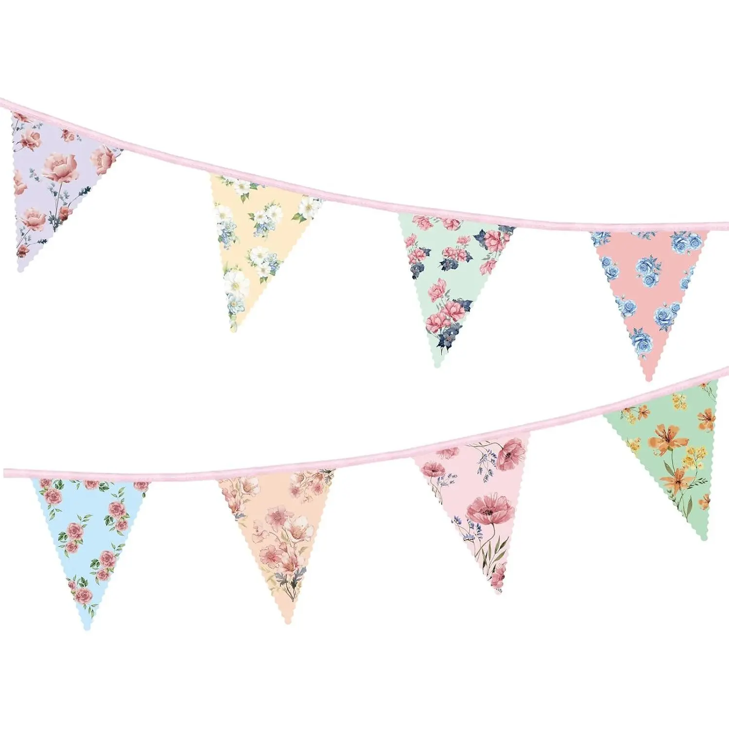2-Count Print Synthetic Floral Paper Garland, 13ft Wildflower Triangle Bunting Banner - Festive Party Decor for Mother’s Day, Wedding, Garden Events
