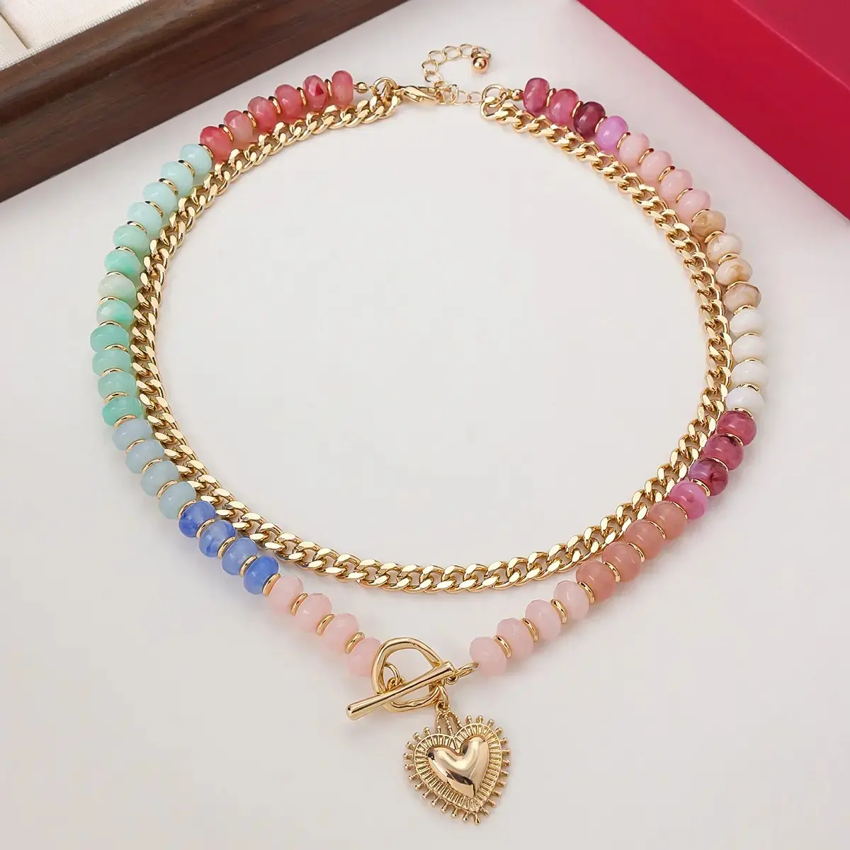 Vibrant Dopamine Assorted Beaded Ethnic Boho Necklace - Unisex Stackable Heart-Shape Collarbone Chain, Versatile Fashion Jewelry for Daily Camping Outfits, Assorted Beaded Necklaces, Cotton, Stackable Design, Outdoor, Dainty Necklace