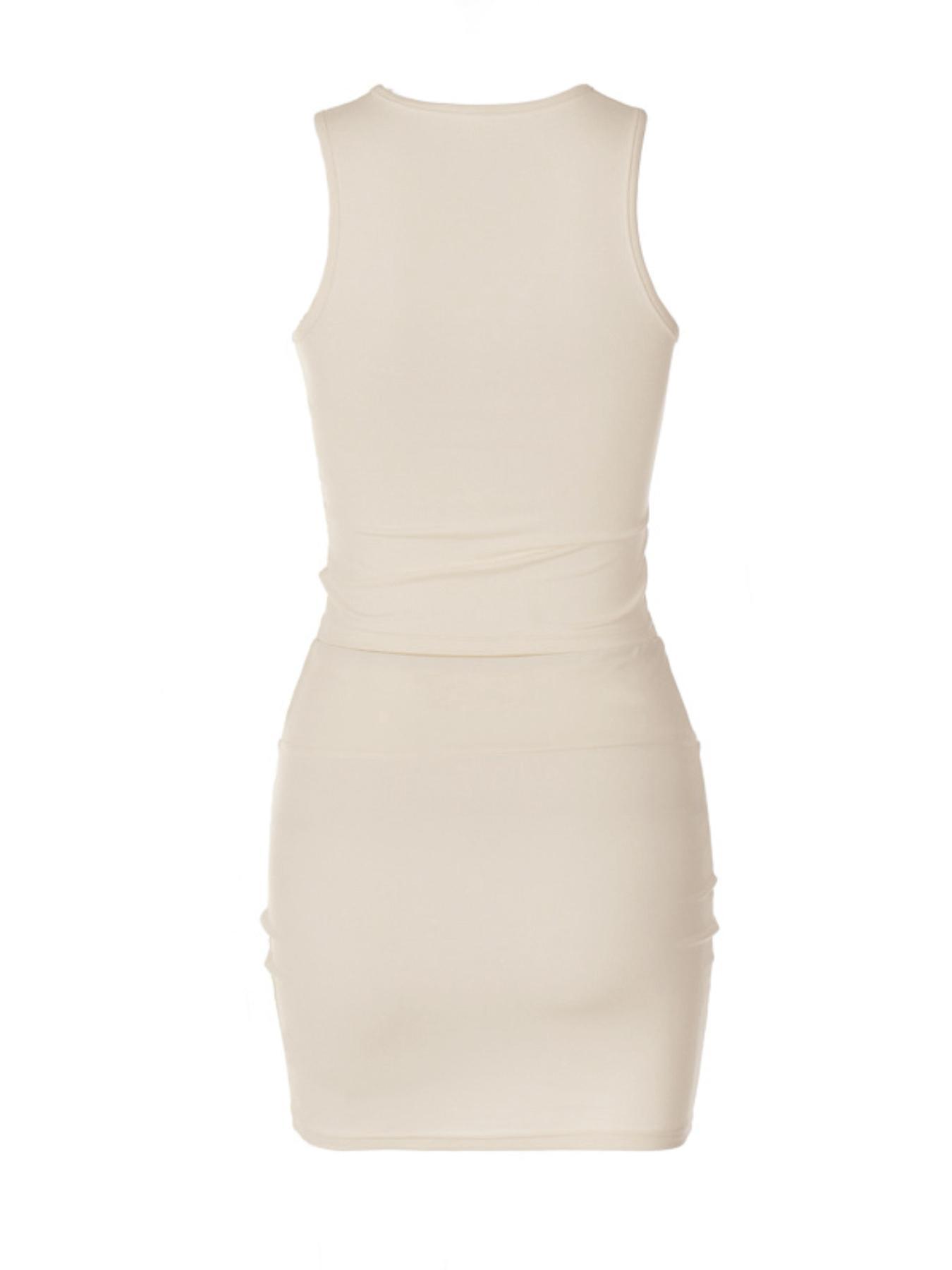 Women's Solid Hollow Out Crop Tank Top & High Waist Bodycon Skirt Set, Casual Fashion Cozy Round Neck Top & Skirt for Daily Outdoor Wear, Women's Clothing for Summer