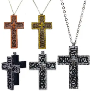 Vintage Cross Pendant Necklace with Secret Compartment Cross Necklace 3D Printed Charm Jewelry Necklace for Women Men