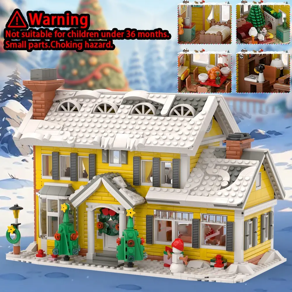 Christmas Holiday House Building Set, DIY Christmas Holiday Snow Village with Clark's Car, Christmas House Compatible with Lego Gifts for Boys, Girls, Family, and Friends, House Building Kit