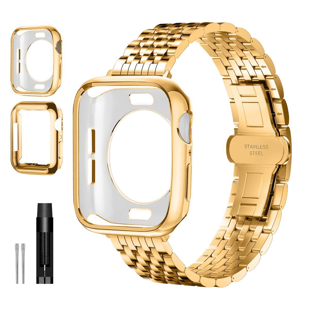 Stainless Steel Watch Band with TPU Soft Protective Case, Fashionable Watch Band for Apple Watch Series, Smart Watch Accessories for Men and Women, Smart Watch Strap, Smartwatch Strap