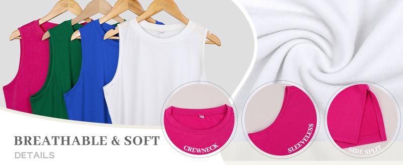 WIHOLL Womens Tank Tops Crewneck Loose Fit Basic Casual Summer Side Split Sleeveless Shirts
