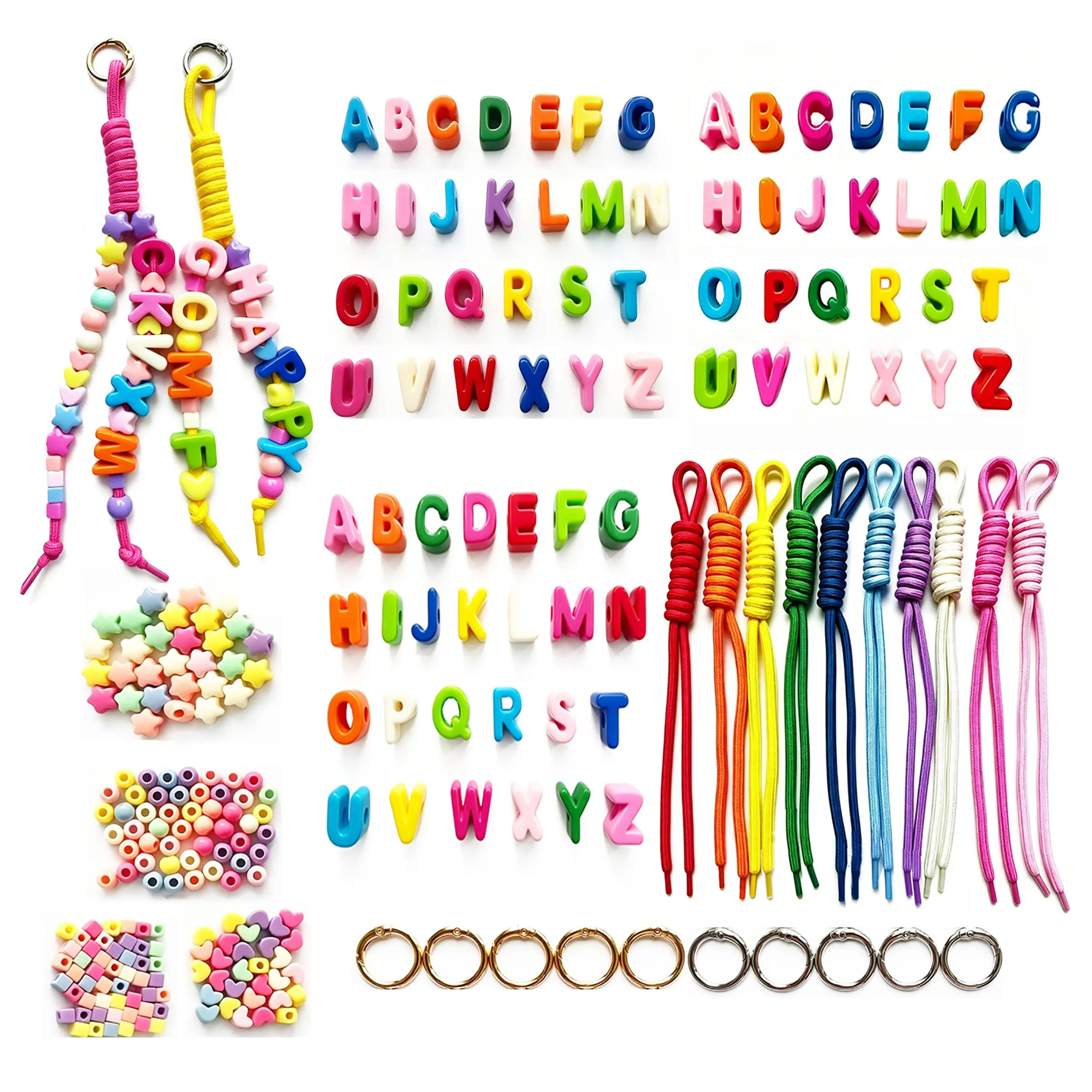258pcs Large Letter Beads Keychain Kit, DIY Craft Kit, 78 Pcs Bubble Alphabet Beads A-Z, 160pcs Ball Star Heart Flower Beads for DIY Projects