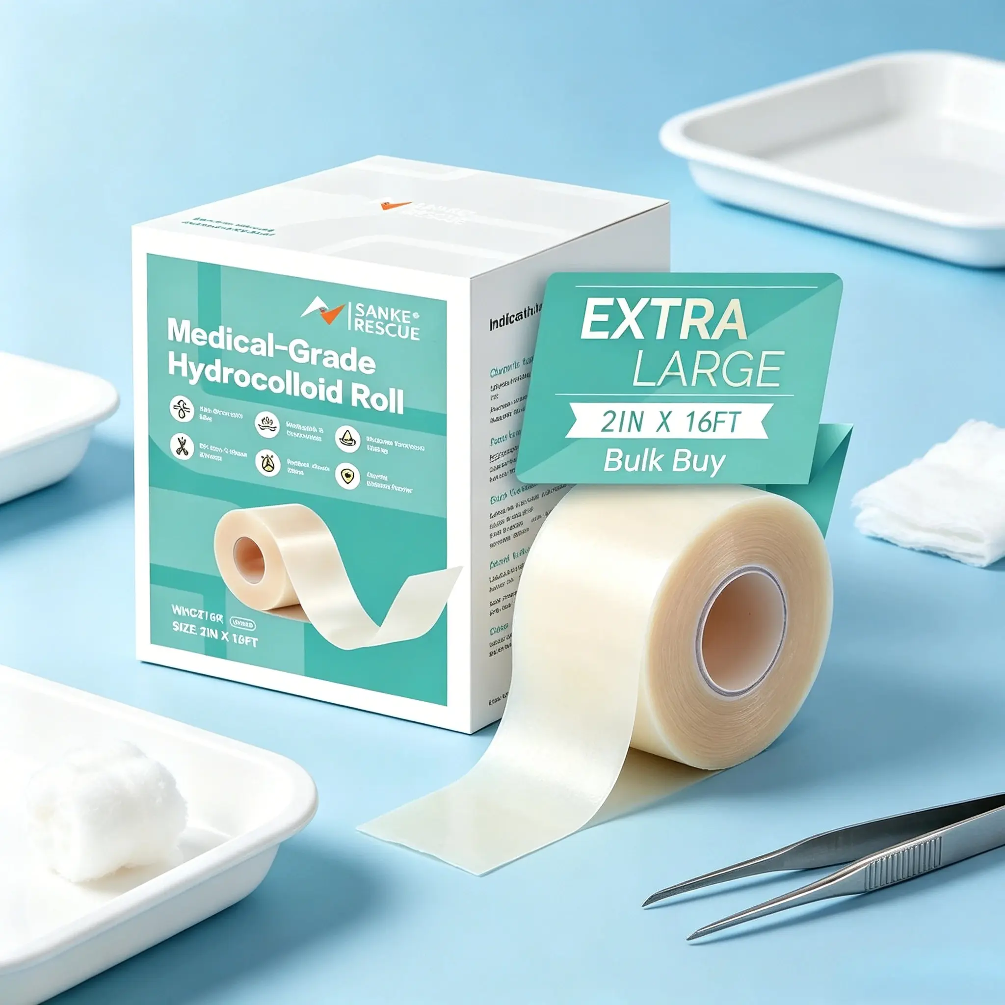 Cuttable Hydrocolloid Dressing Roll, Wound Care, Facial Scar Repair Patch, Extra Large, Self-Adhesive, High Absorbency, Waterproof, First Aid Kit Item