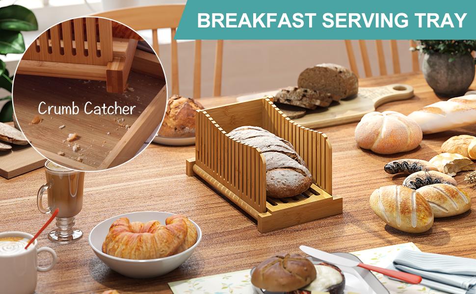 Bamboo Bread Slicer, Adjustable Bread Slicer Guide with 3 Thickness Size, Foldable Compact Chopping Cutting Board, Great for Homemade Bread, Cakes, Bagels