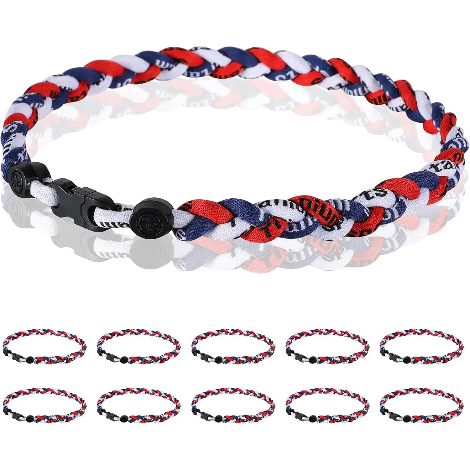 12 Pack Baseball Necklace 18inch, Team Gift for Baseball Funs, Three Braided Titanium Tornado Rope Design, Multi-Color Pick