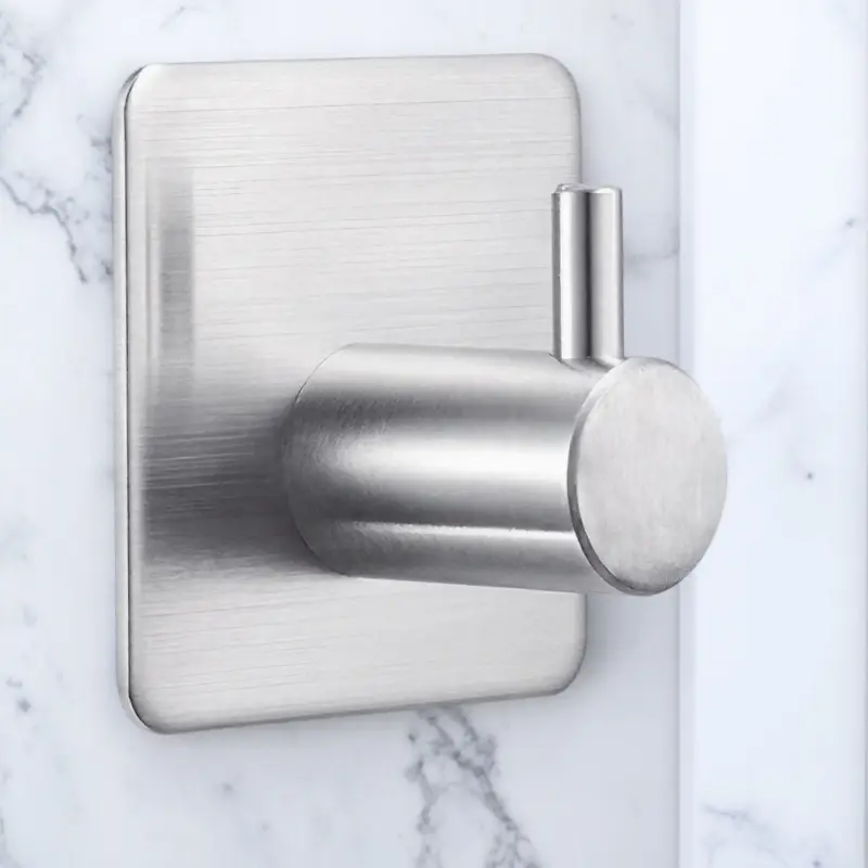 Stainless Steel No Drill Hooks, Waterproof Rustproof Adhesive Hooks for wall, High Weight Capacity Hanging Organizer for Bathroom Kitchen Door Towel Coat, Multi-Surface Mount Holders