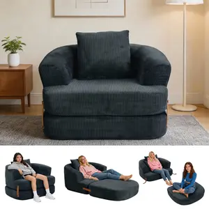 Folding Sofa Bed with Backrest & Handle, 3-in-1 Convertible Bean Bag Chair to Floor Sofa Lounger, Boneless Fold Out Couch Bed with Handle – Comfy Fold Out Couch for Bedroom and Living Room