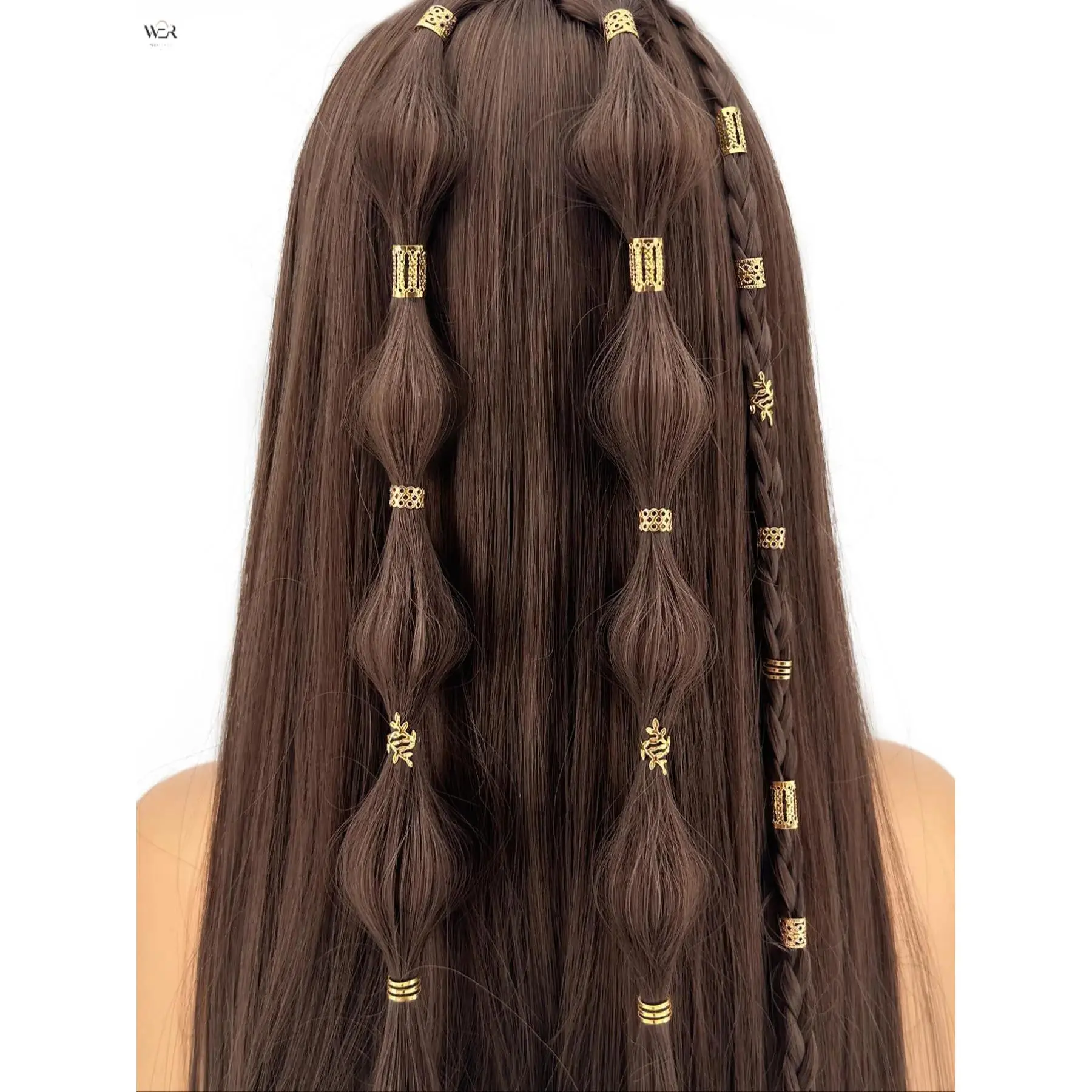 50Pcs Vintage Gold Hollow Hair Cuffs Set, Multi-Style Leaf Open Hair Rings, Braided Dreadlock Beads Clips, Adjustable Metal Tube Hair Charms, Boho Hippie Hair Decor Accessories for Women Girls Festival Hairstyle