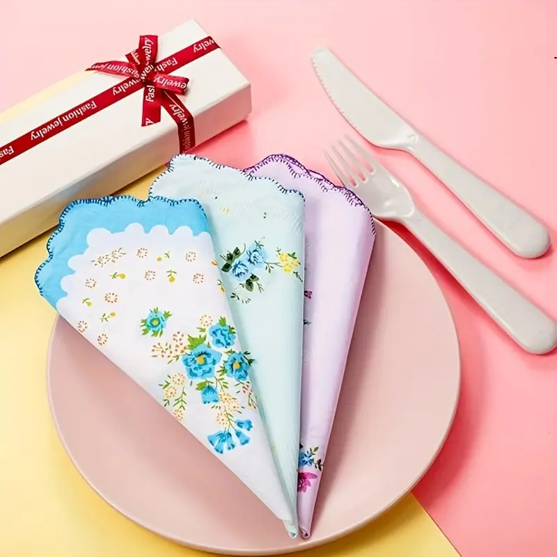 20 Vintage Floral Handkerchiefs for Women, Soft And Embroidered, Perfect for Tea Party Gifts